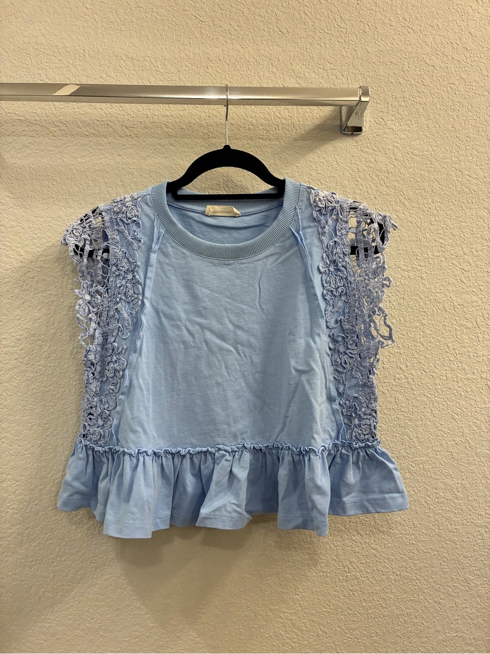 eesome Light Blue Lace-Trim Peplum Tank